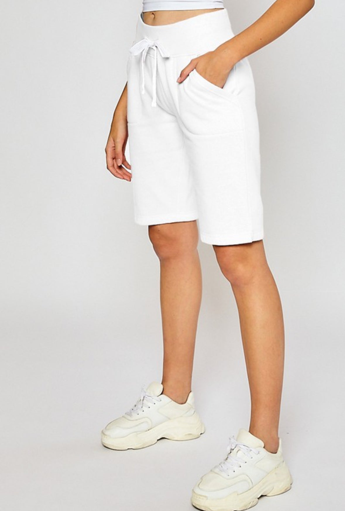 White Fleece Bermuda Shorts (Regular)