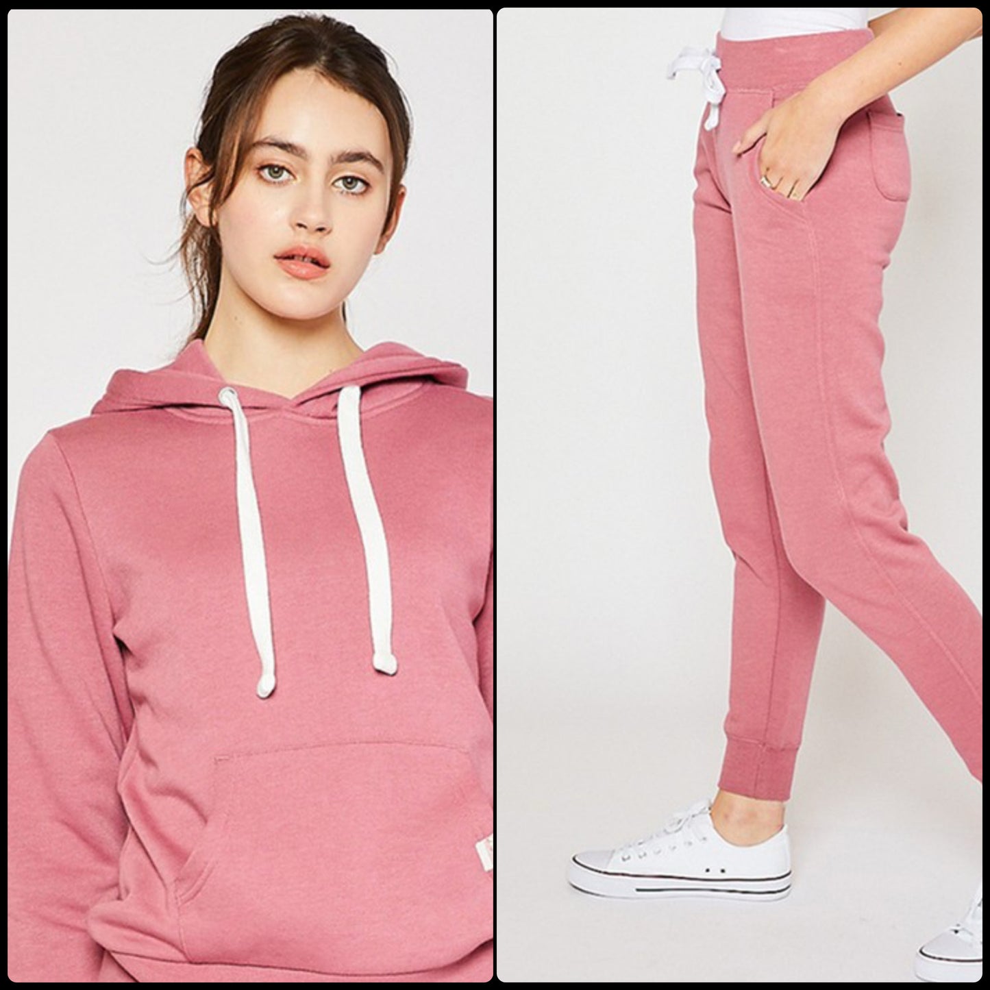 Pink Fleece Pullover Hoodie Set (Kurvy)
