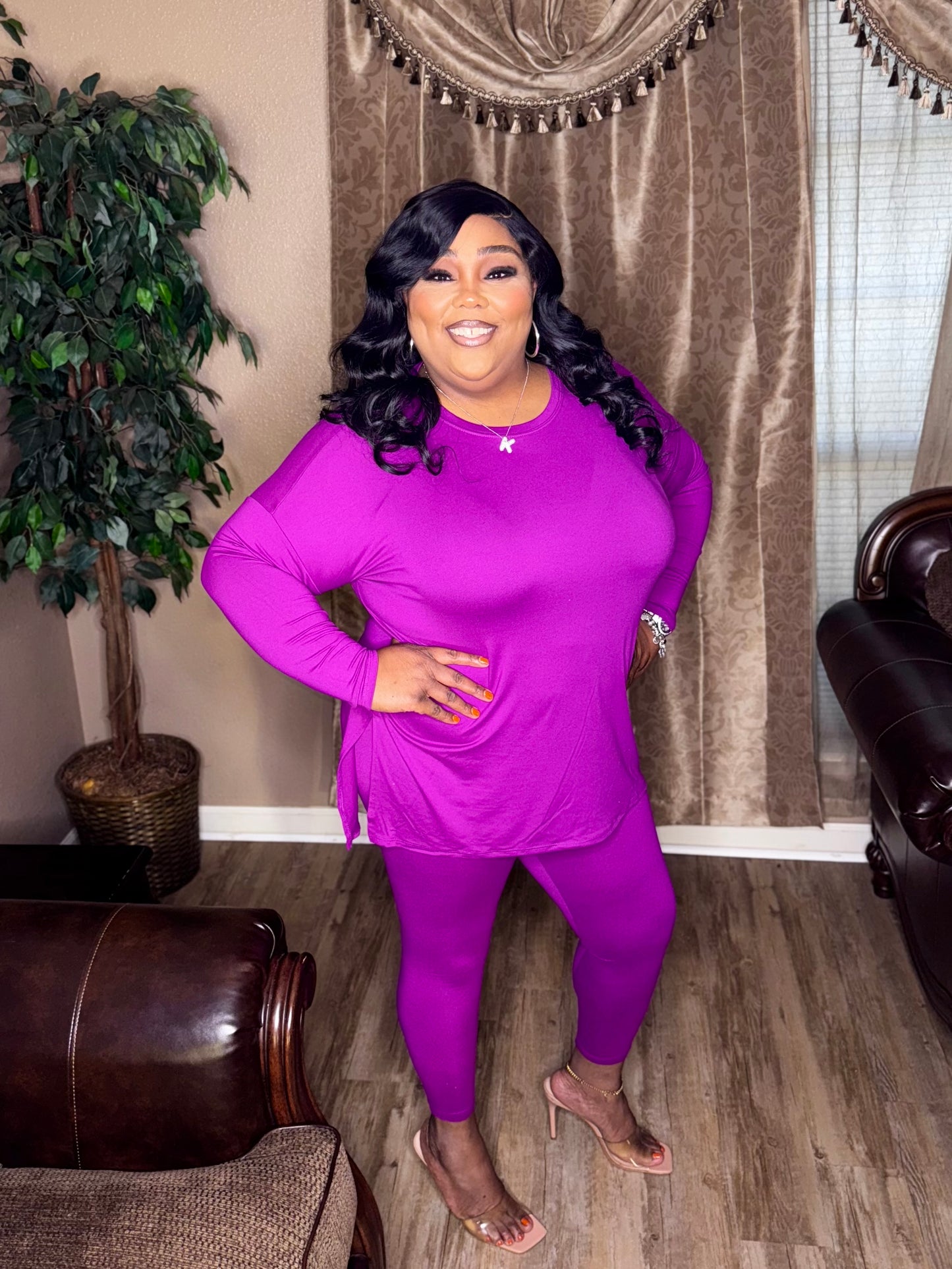 Plum Kozy Long Sleeve Microfiber Lounge Set (Kurvy &Regular)