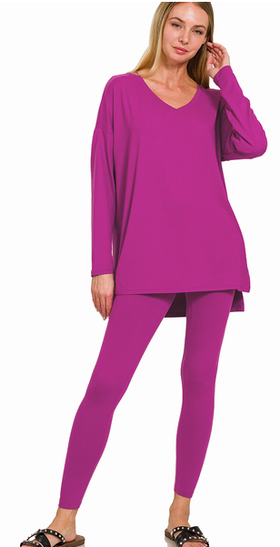 Plum Kozy Long Sleeve Microfiber Lounge Set (Kurvy &Regular)