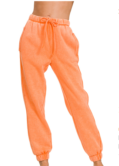 Orange Acid Wash Fleece Jogger Sweatpants (Regular)