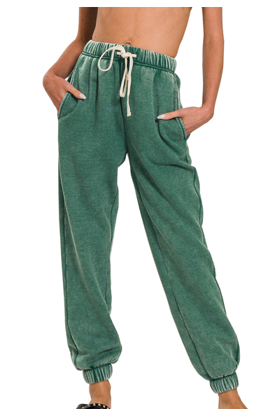 Green Acid Wash Fleece Jogger Sweatpants (Regular)