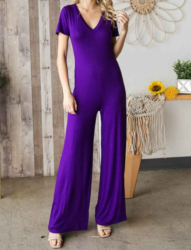 Purple V Neck Jumpsuit