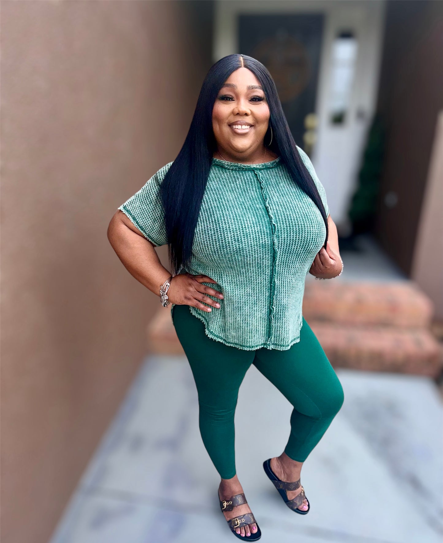 Green Mineral Waffle Legging Set (Regular)