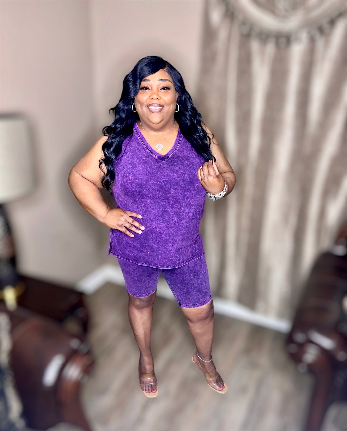 Violet Mineral Sleeveless Biker Set (Regular & Kurvy)