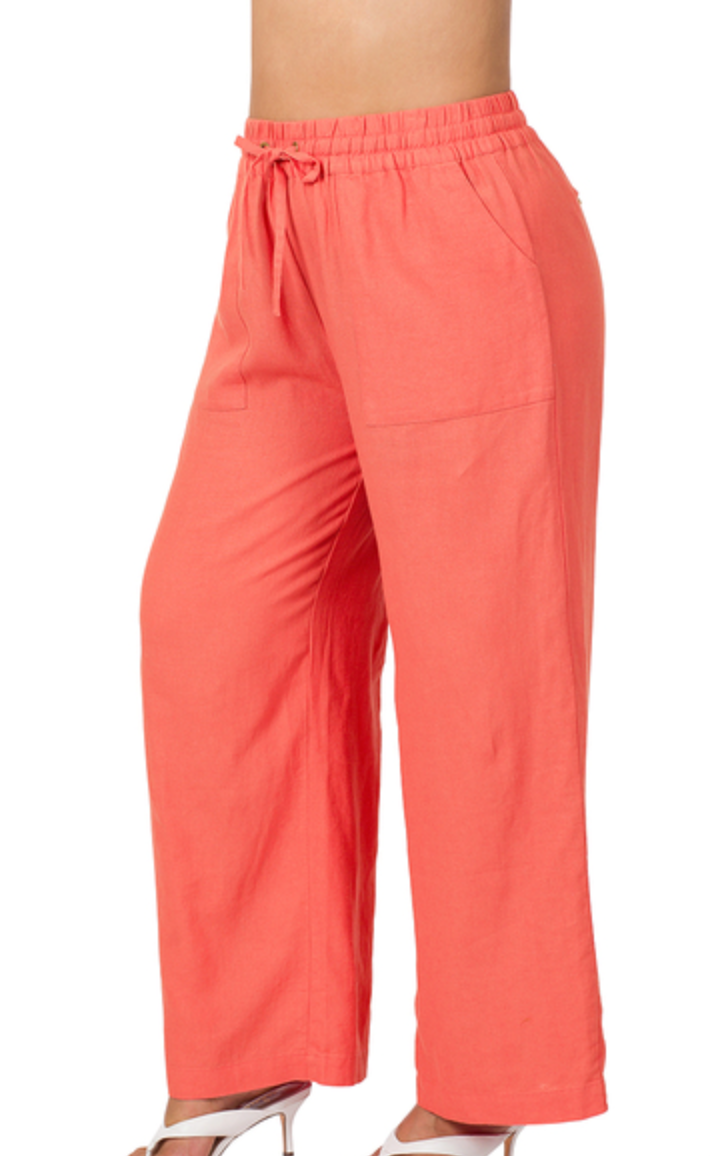 Deep Coral Linen Pants (Regular & Kurvy)