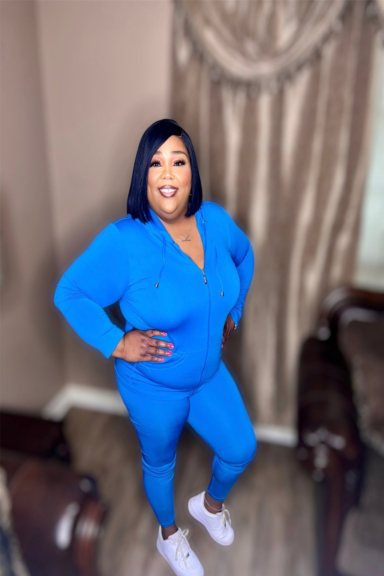 Turquoise Seamless Zip Up Hoodie Set (Regular & Kurvy)