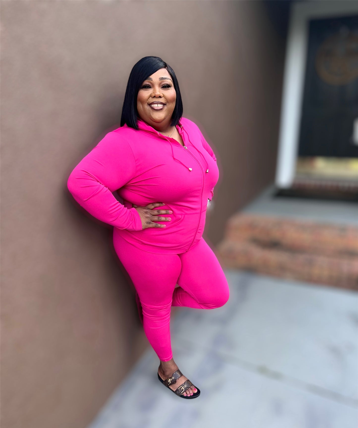 Hot Pink Seamless Zip Up Hoodie Set (Regular & Kurvy)