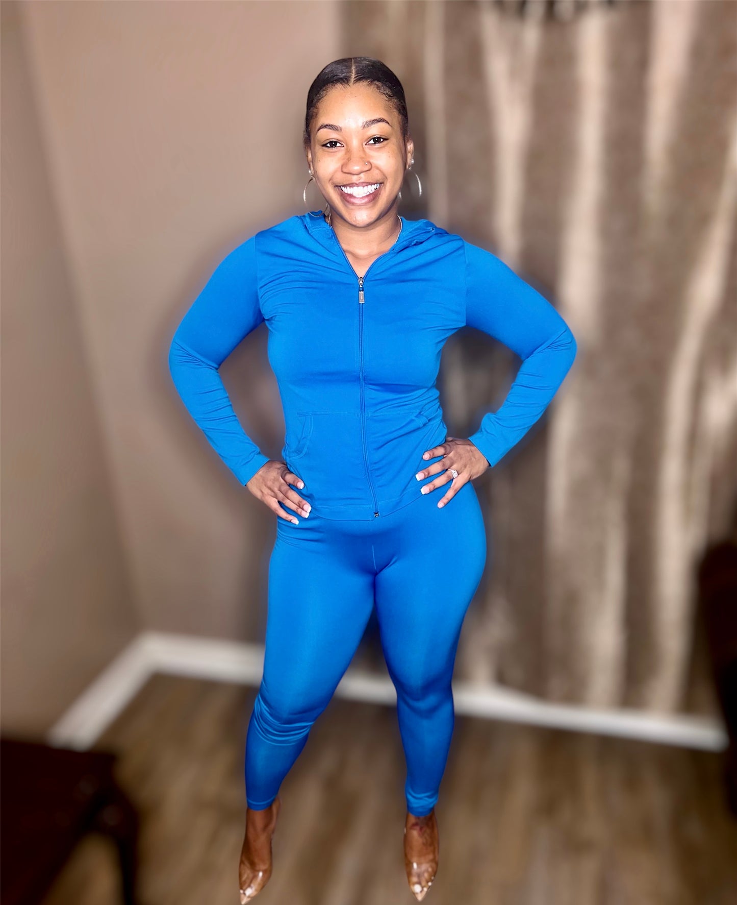 Turquoise Seamless Zip Up Hoodie Set (Regular & Kurvy)