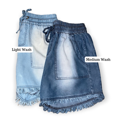 Frayed Hem Denim Shorts (2 Kolors) (Regular)