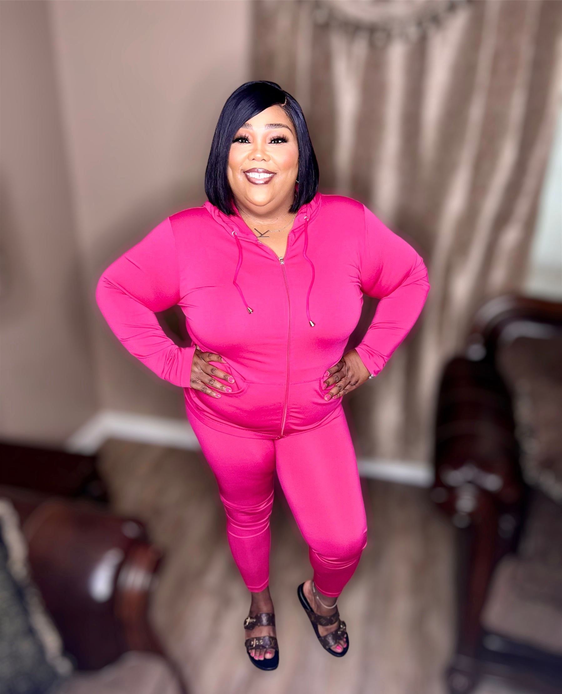 Hot Pink Seamless Zip Up Hoodie Set Regular Kurvy Ko s Kloset